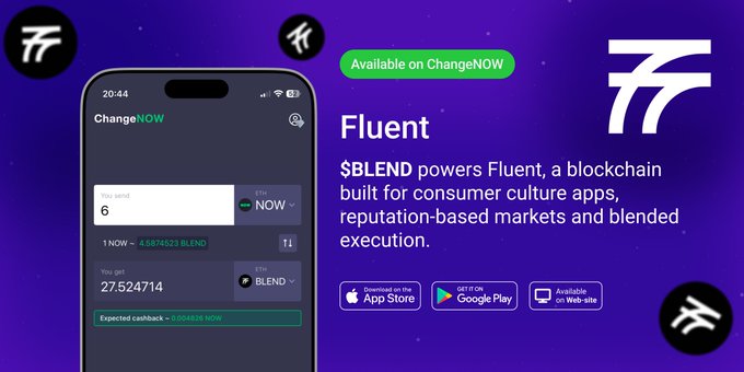 The image shows an advertisement for a cryptocurrency called SBLEND (ERC20). The text on the image reads "ChangeNOW", which suggests that the app has been recently launched or is available for download at this moment. The image also features a cell phone with a wallet icon, indicating that the app can be used to manage digital assets and transactions.
