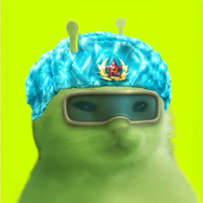 A whimsical green cat-like creature wearing a blue cap with a red star emblem and futuristic goggles is featured on a bright yellow background. The quirky mascot likely represents the "glorpRBH" giveaway promotion, fitting the playful and meme-oriented tone of the contest announcement.