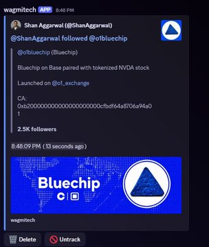 A WAGMI Tech app notification shows Shan Aggarwal's tweet announcing Bluechip on Base paired with tokenized NVIDIA stock (contract address 0x200000000000000000000cfbd64a8f06a94a01) launching on @0x_exchange. This aligns with the accompanying post highlighting how Base leaders followed Bluechip's lead into coin-stock pairings, suggesting Base's slow and steady entry into this trending sector.