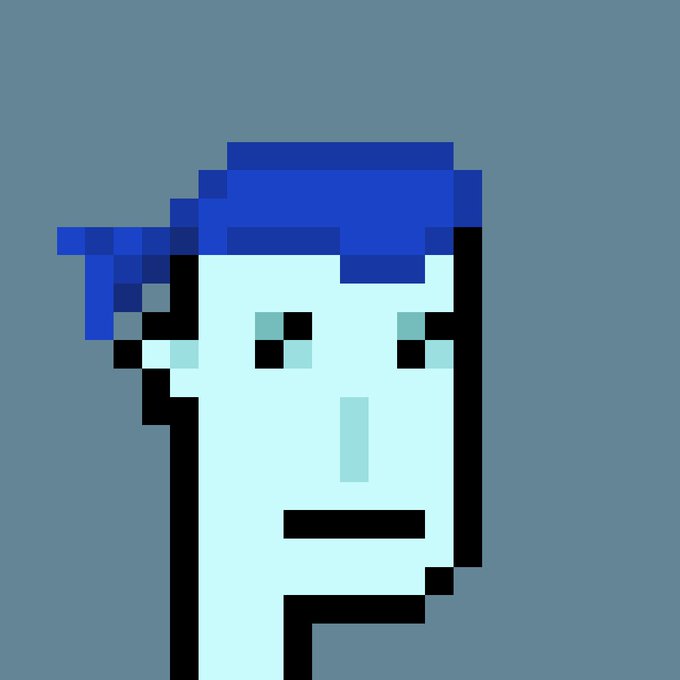 A retro 8-bit style pixelated portrait of a blue-haired character with pale teal skin against a muted blue-gray background. The image's stylized "punk" aesthetic and color palette tie directly to the NFT collectibles theme mentioned in the post about CryptoPunk sales.