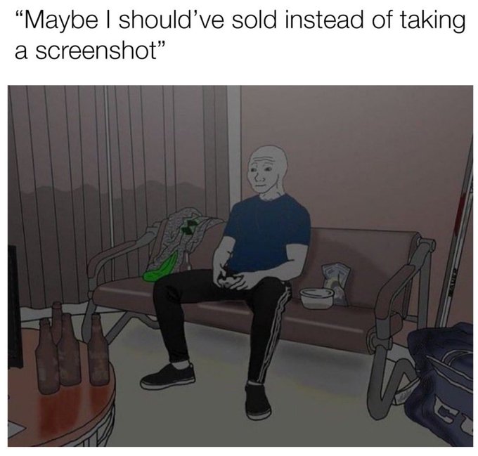 The image shows a man sitting on a couch with his legs crossed while holding a video game controller, possibly a Wii remote or a gamepad. The room has a brown color scheme, which includes a dining table and chairs nearby. There are also several bottles scattered around the space. A caption below the image reads "It's always baffled me how loud, constant bulls get more engagement than rational people who oscillate between bullish and bearish..."