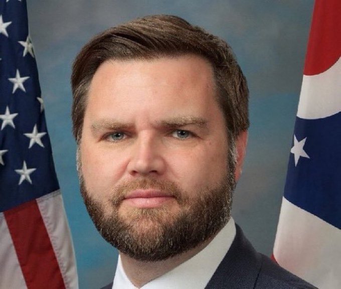 Senator JD Vance is pictured with the American flag and the Ohio state flag, representing his confidence that the CLARITY Act will pass the Senate.