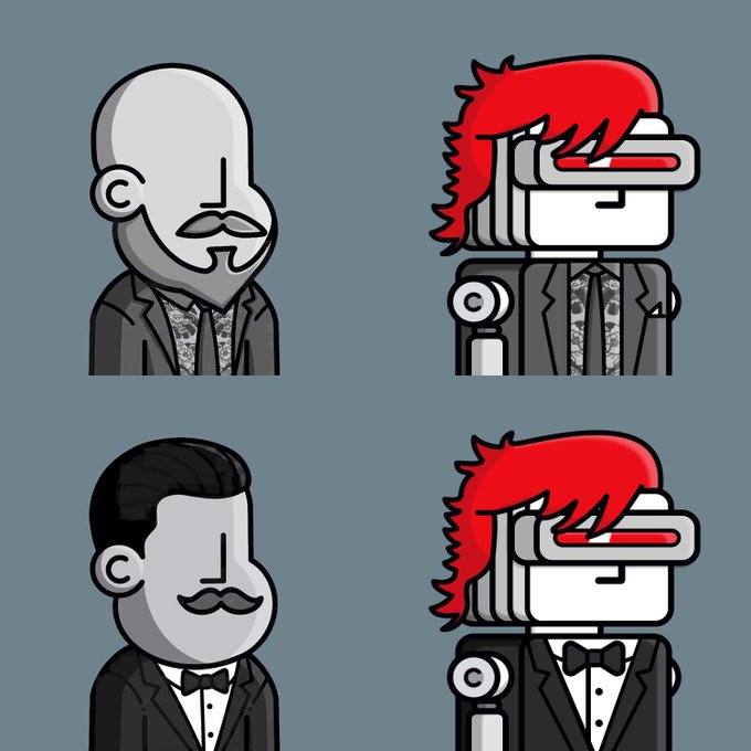 A stylized illustration depicting two bald men with mustaches in suits, with one being shown being decapitated by a VR headset featuring red hair, referencing the 'Ready Player One' copyright controversy.