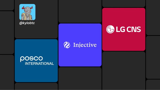 A grid of logo tiles featuring @kylobtc, Posco International, Injective, and LG CNS.