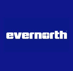 A simple logo displaying the word 'evernorth' in white lowercase text on a solid dark blue background.