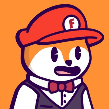 An illustration of a white bear mascot wearing a red cap with the letter 'F', a red bow tie, and a dark vest against an orange background.