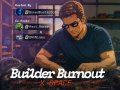Cover art for the video game 'Builder Burnout' showing a person with a paint roller against a vibrant purple background.