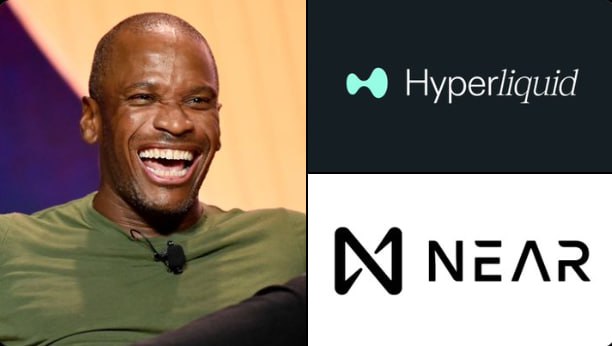 The image is a collage featuring a man smiling next to a variety of logos, including "HYPERLINK" and "NEAR", as well as other company names like "ARTHUR HAYES". The man's smile gives off an overall positive vibe, with his body language suggesting he is having a good time or enjoying himself. The collage also includes text that connects Arthur Hayes' recent success in selling $18M worth of Hyperlink stock to a $100K bet involving Hyperlink and another company named Near. This post seems to be discussing the market performance between these two companies, drawing attention to Arthur's involvement as an active participant.