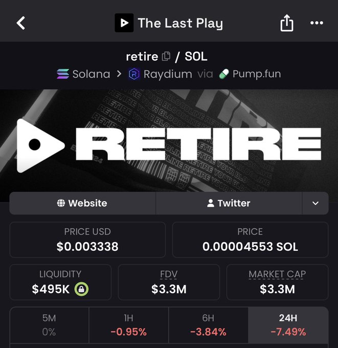 The image shows a post about buying cryptocurrency with a focus on "retire" as the theme for a meme coin. The text reads "I am buying more $retire Soon gonna start more bull post, My research has been started again. Just looking or OG / IP meme coins, This world live on trends so meme coin never gonna die bro, Relax and fill your bag.". The image also contains a screenshot of the cryptocurrency market cap table displaying several coins with their current market capitalization in dollars. There are some numbers next to them that represent the value of the coins in different cryptocurrencies.