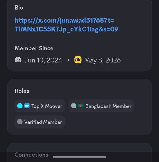The image shows a phone screen with a mobile browser application that displays information about user's roles. The main focus is on a list of roles held by the user, starting from top X Moover at 0, followed by Super X Moover at 1, and so on. The post appears to be discussing the journey to reach these top-ranking positions in an upcoming lucky draw for users.
