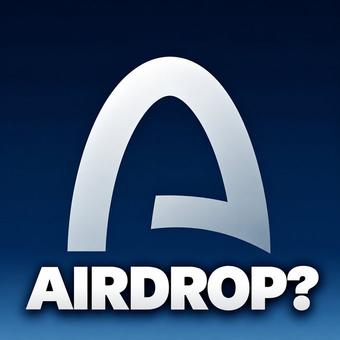 The image features a large silver "A" logo above the word "AIRDROP?" in bold white text against a dark blue background, representing speculation about an Arc blockchain ($ARC) airdrop. It visually emphasizes the uncertainty and questioning tone of the post, which expresses doubt that $ARC will have a direct airdrop.