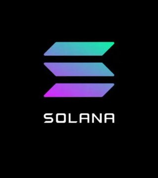 The Solana logo, featuring three stacked parallelograms in a gradient of teal, purple, and green, set against a black background.