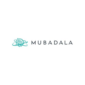 The Mubadala logo on a white background, showing a teal atom-like icon beside the word 'MUBADALA'.