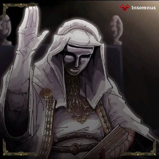 A hooded, masked figure in ornate robes with a raised hand appears beside the "Insomnus" logo (with bull icon) in the top right corner, fitting the giveaway announcement for @insomnusxyz and the 90 GTD prize being promoted in the post.