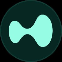 A circular dark teal logo featuring a stylized, symmetrical mint-green shape resembling an hourglass or two connected leaves in the center.