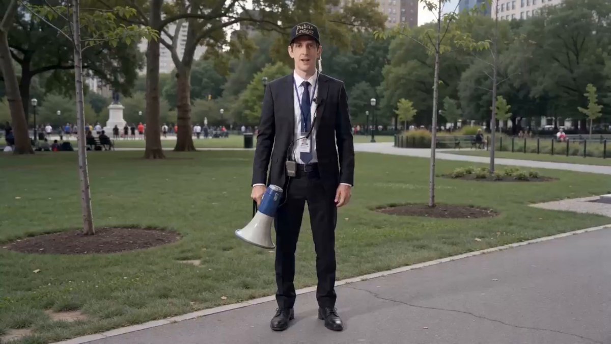 The image shows a man standing outside, wearing a suit and tie with a megaphone around his neck. The man appears to be a security guard or a police officer, as he holds the megaphone up for use. There are several other people in the background, but they do not seem to be directly involved in the scene. The image also contains text that reads "Confidential Transfers (Gizli Transferler), Sui Devnet’te herkese açık beta olarak yayında bu özellik, blockchain işlemlerinde gizlilik ve denetlenebilirliği aynı anda mümkün kılmayı hedefliyor". This text seems to be related to the man holding the megaphone.