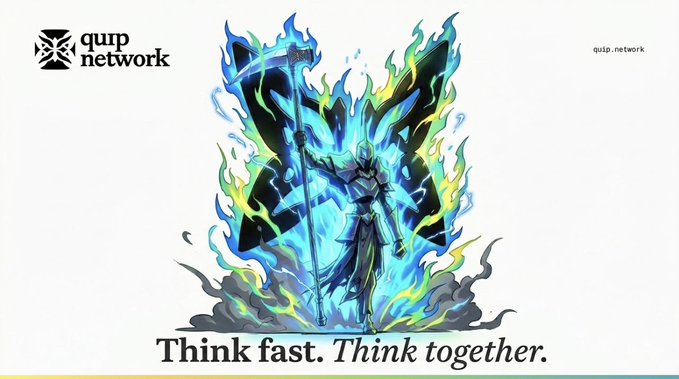 The image features an illustration of a knight holding a sword, surrounded by flames. The background of the image is white with black text that reads "I thought fast. Think together." This suggests that the image might be related to a project or initiative involving the use of unused computers for a specific purpose.