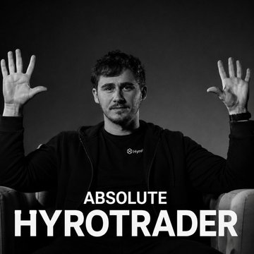A black and white promotional image features a man with his hands raised, with the text 'ABSOLUTE HYROTRADER' overlaid at the bottom.