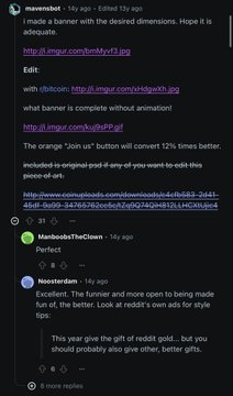 A Reddit thread titled 'I made a banner with the desired dimensions' shows comments discussing HTML/CSS dimensions for a Discord server banner.