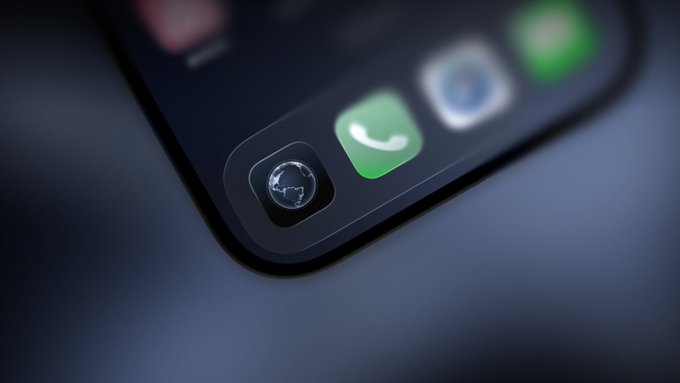 A close-up of a smartphone screen shows the bottom corner with app icons including Phone and a stylized 'C' icon, with a shallow depth of field.