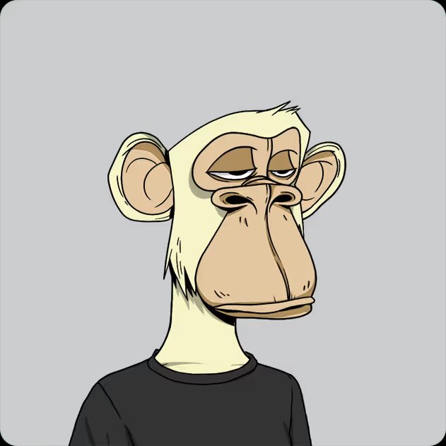 A cartoon drawing of a bored-looking monkey with a large face, droopy eyes, and a black t-shirt against a plain gray background.
