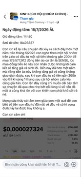 A Vietnamese news article from 'Kênh Dịch Hộ (Nhóm Chứng)' dated 15/7/2026 about 'Thanh Thị' being scammed out of 632,177,672 VND, showing a loss of $0.000027324.