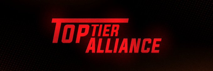 A logo with bold red text reading 'TOPTIER ALLIANCE' against a dark, textured background.