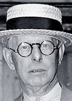 The image shows a black-and-white portrait of an elderly man wearing round glasses and a straw boater hat with a dark band. The accompanying post appears unrelated to the image, focusing instead on financial trading activity regarding Point Farm Capital and UNIPCS, with no visual connection between the man's portrait and the post's content.
