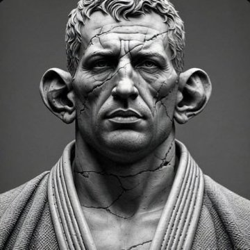 A grayscale, statue-like bust of a stern-faced man with cracked, weathered features is shown, visually evoking the "XRPL builder" referenced in the post as someone entrenched in the XRP ecosystem. The cracked stone aesthetic mirrors the post's emphasis on foundational "infrastructure" and long-term, real-world adoption driving the $5–$10 price target.