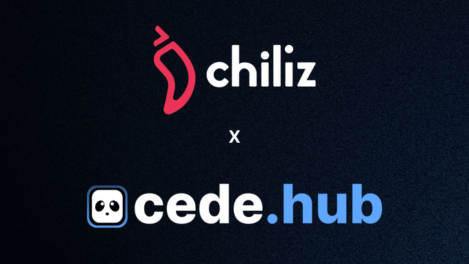 A graphic on a dark background showing a partnership between 'chiliz' and 'cede.hub'.