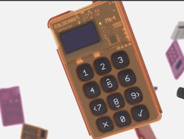 A transparent orange Coldcard Mk4 hardware wallet with a numeric keypad and small display screen is shown against a white background.