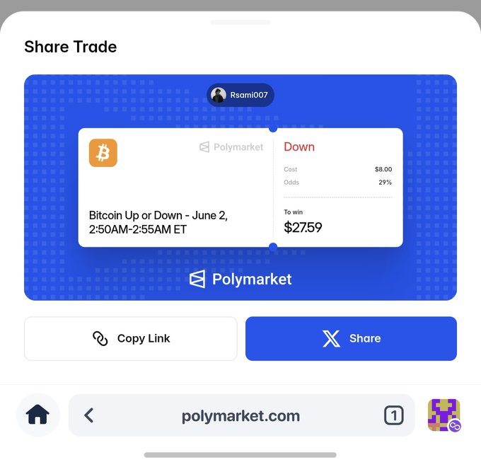 The image shows a screenshot of an app called Polymarket that allows users to trade cryptocurrencies like Bitcoin. The app displays various data points related to trading Bitcoins, such as the price of Bitcoin at different times, the amount of Bitcoin being bought or sold, and other relevant information. This information can be used by cryptocurrency traders to make informed decisions about when to buy or sell Bitcoins and how much they should invest in order to maximize their gains. The app is designed to help users learn how to spot better trading opportunities and improve their predictions in the crypto market.