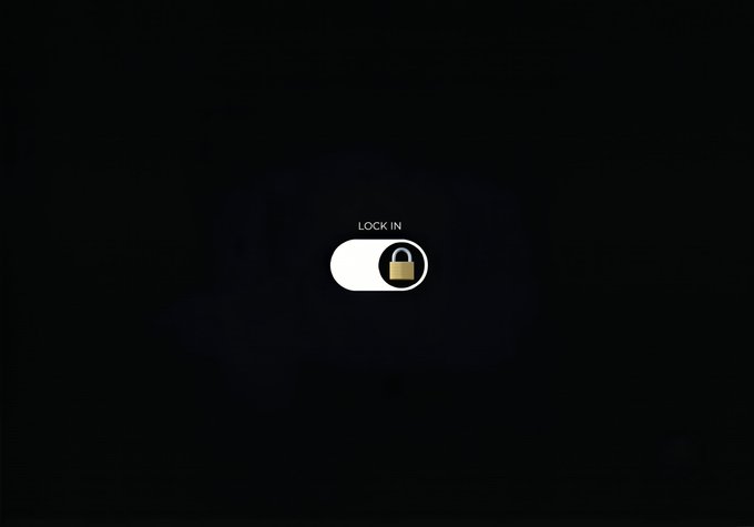 A dark, minimalist interface displays the text "LOCK IN" above a toggle switch with a padlock icon in the locked position, visually reinforcing the post's message of "this mode always on."