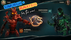 A promotional graphic for a 'SIMURGH IGNAITE' fight card featuring a 'VS' matchup between 'GIOVANNI' and 'AGRAEL' on September 13th.