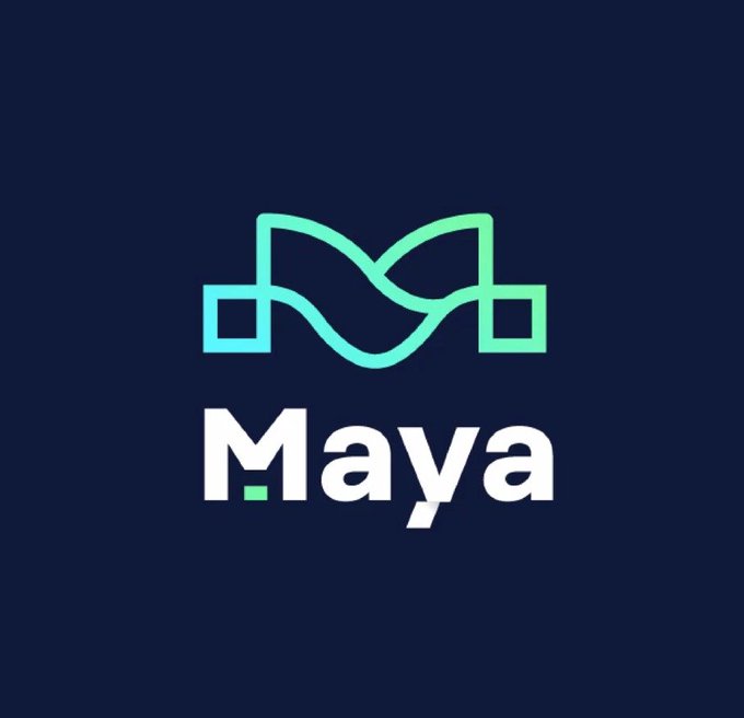 The image displays the Maya Protocol logo, featuring a stylized green and blue infinity-like symbol above the bold white text "Maya" on a dark navy background. The logo represents the cross-chain DeFi platform mentioned in the post, which recently suffered an attack that exploited vulnerabilities in its trading pools.