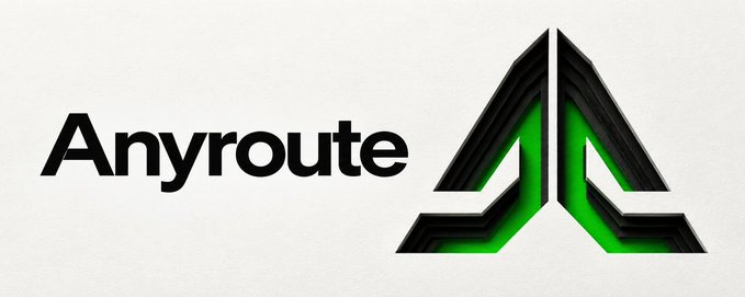 Logo for 'Anyroute' featuring black text beside a stylized green and black mountain-like geometric symbol on a white background.