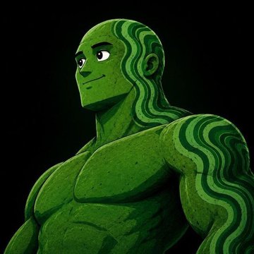 A muscular green-skinned character with darker green wavy stripes along the side of his head and body, likely the mascot for the Malachite team, is shown against a black background in a stylized 3D animated art style. The image appears to be a character reveal tied to the announcement of MalaSwap, an AI-powered DeFi platform launching on Arc.