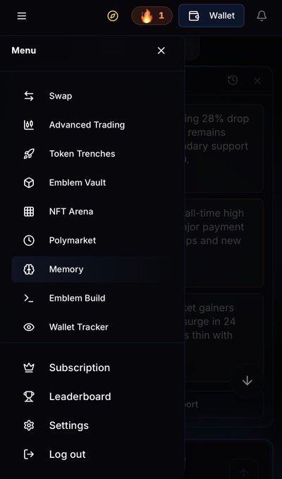 The image shows an iPhone screen with various app icons displayed, including one for the @EmblemVault wallet app. The screen also has a menu bar that offers options such as "Memories", "Subscriptions", and "Lists". The text in the image suggests that there is a post about @EmblemVault on Twitter, which might be related to the wallet app or other aspects of the ecosystem. The focus should be on understanding how these apps are interconnected within the broader ecosystem and what their specific purposes are.