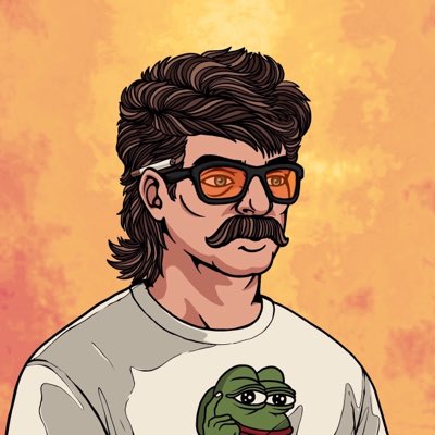 A cartoon-style portrait of a man with a mullet, mustache, and orange-tinted sunglasses wearing a white t-shirt featuring Pepe the Frog. The illustration visually reinforces the "STEADY" retro vibe of the profile pic update, nodding to the classic 80s aesthetic and meme culture.