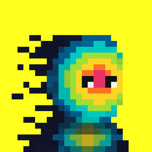 A vibrant pixel-art hooded figure with glitchy, dissolving edges appears on a bright yellow background, evoking themes of anonymity and digital concealment that align with the post's emphasis on encrypted identity and shielded network status on Zcash ($ZEC).