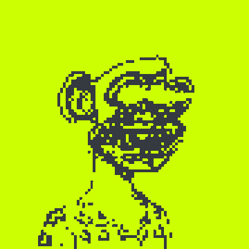 Pixelated pixel art portrait of a person with curly hair against a bright yellow background.