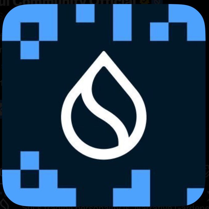 A digital app icon displays a white water droplet logo on a dark navy background with light blue pixelated squares framing the edges.