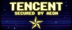 A simple text graphic on a starry purple background reading 'TENCENT SECURED BY AEON' above a gold star emblem.