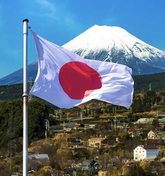The Japanese flag waves proudly in front of the iconic snow-capped Mount Fuji, symbolizing the nation's bold move as Remixpoint divests from Ethereum, Solana, XRP, and Dogecoin to go all-in on Bitcoin.