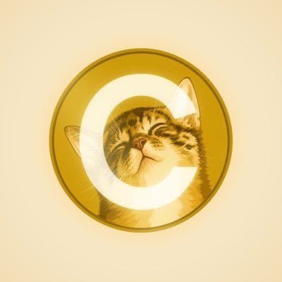 An illustration of a smiling tabby kitten inside a glowing yellow circle resembling the letter "C" against a cream background.
