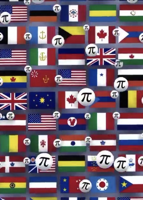 The image displays a collage of various national flags from around the world, overlaid with the Pi (π) cryptocurrency logo, suggesting a global context for the post's claim about South Korea tokenizing securities and shifting financial transactions onto blockchain networks.