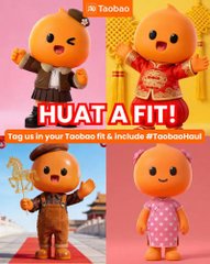 A promotional graphic featuring four 'Toobos' characters in various outfits with the text 'HUAT A FIT! Tag us in your Toobos fit & include #ToobosHuat'.