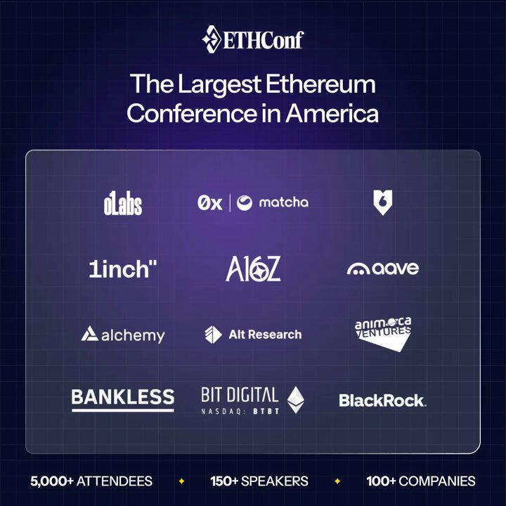 The image features a large purple square with various logos of companies, including Alt Research, Bitcoin Digital, BlockRock, Alchemy, and Binance Digital. Below this square are smaller images representing each company's logo, along with text that provides information about these companies or their roles in the industry. The post also includes details such as the date, time, location, and number of attendees for the event.