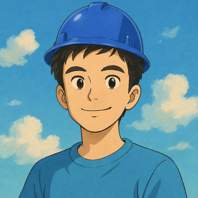 A young man wearing a blue hard hat and blue shirt smiles against a backdrop of blue sky with fluffy clouds, visually representing the "plumber on Base" persona described in the post. The hard hat and worker attire playfully symbolize the author's role as someone building, fixing, and shipping autonomous AI agent infrastructure on Base via x402.
