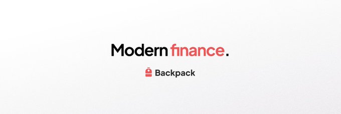 A minimalist white background displaying the text "Modern finance." with "finance" in red, and below it a red backpack icon next to the word "Backpack".